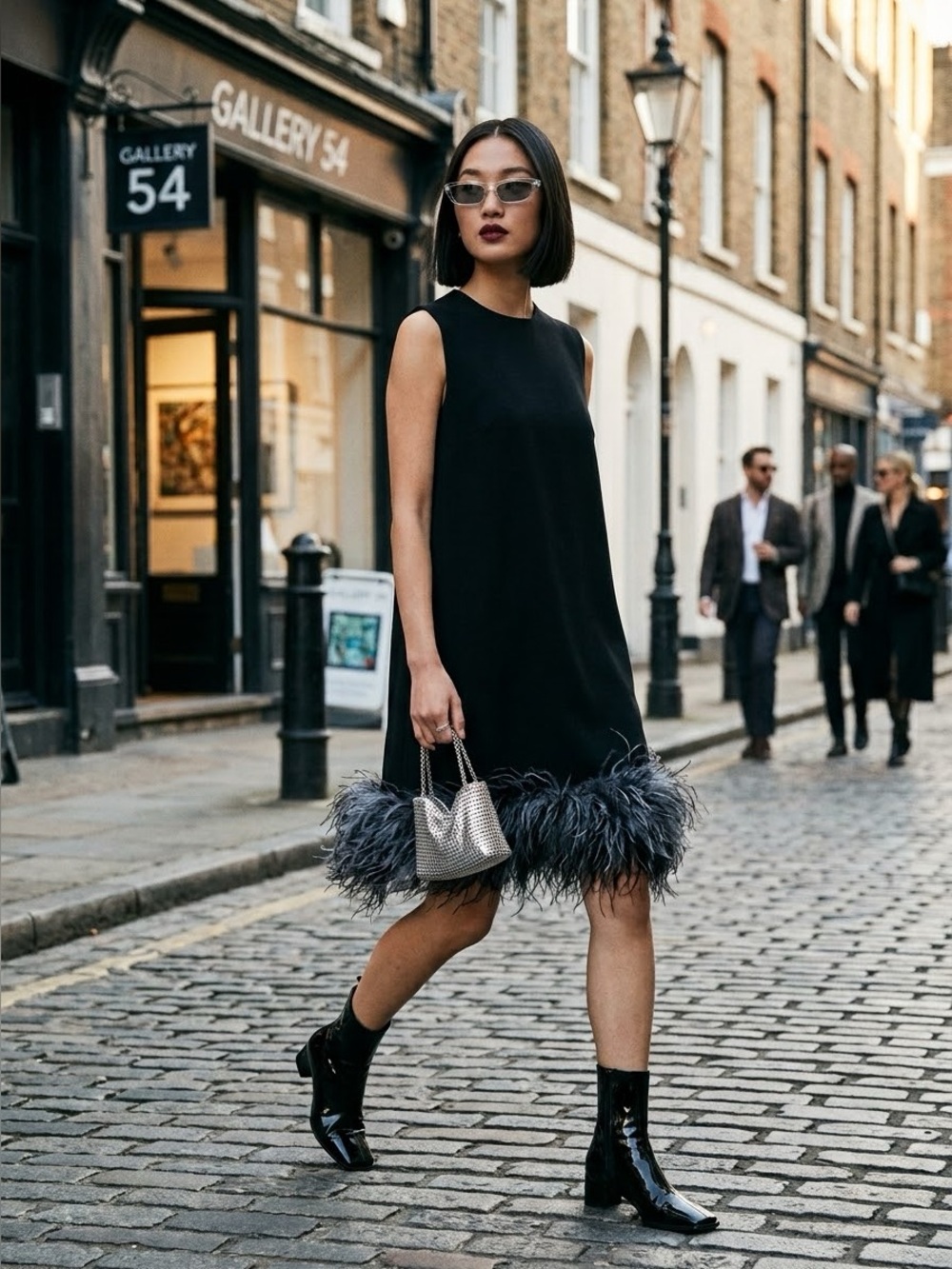 Prada black runway / collector’s feather detail sheath dress - size Small